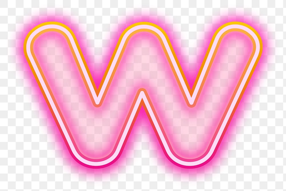 Letter w png neon gradient pink font, transparent background