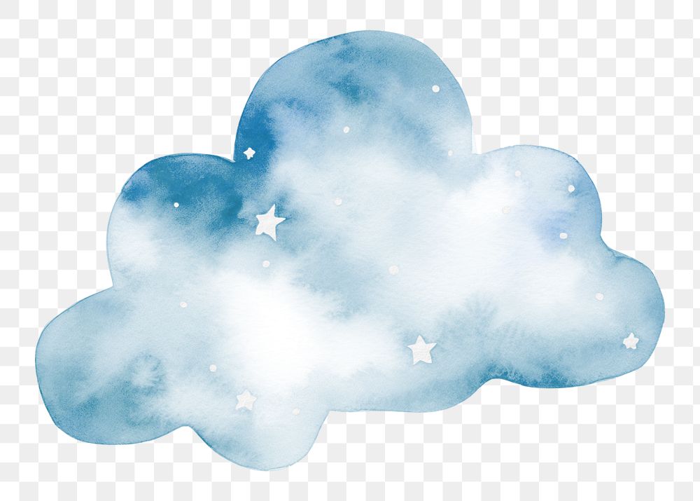 Blue cloud png watercolor illustration, transparent background