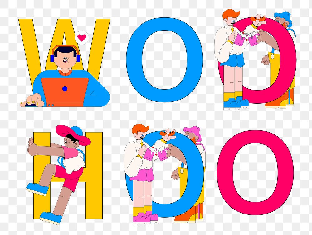 Woo hoo word png character font, transparent background