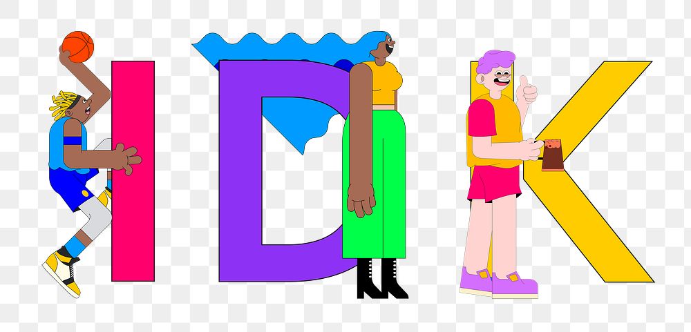 IDK word png character font, transparent background