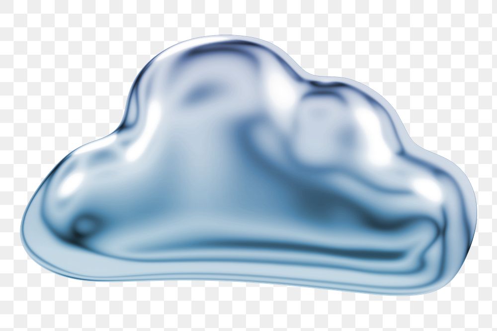 Cloud  icon png holographic fluid chrome shape, transparent background