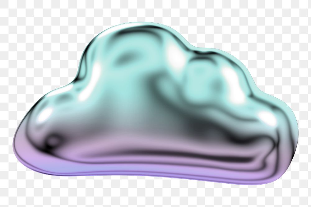 Cloud  icon png holographic fluid chrome shape, transparent background