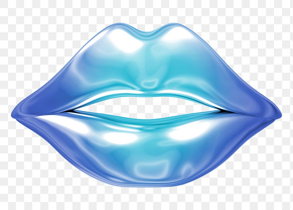 Lips  icon png holographic fluid chrome shape, transparent background