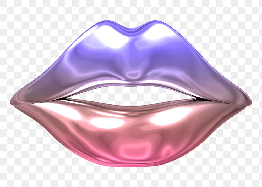 Lips  icon png holographic fluid chrome shape, transparent background