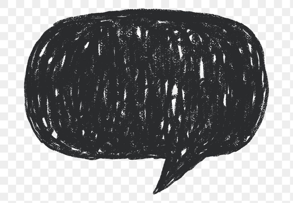 Black speech bubble icon png cute crayon shape, transparent background