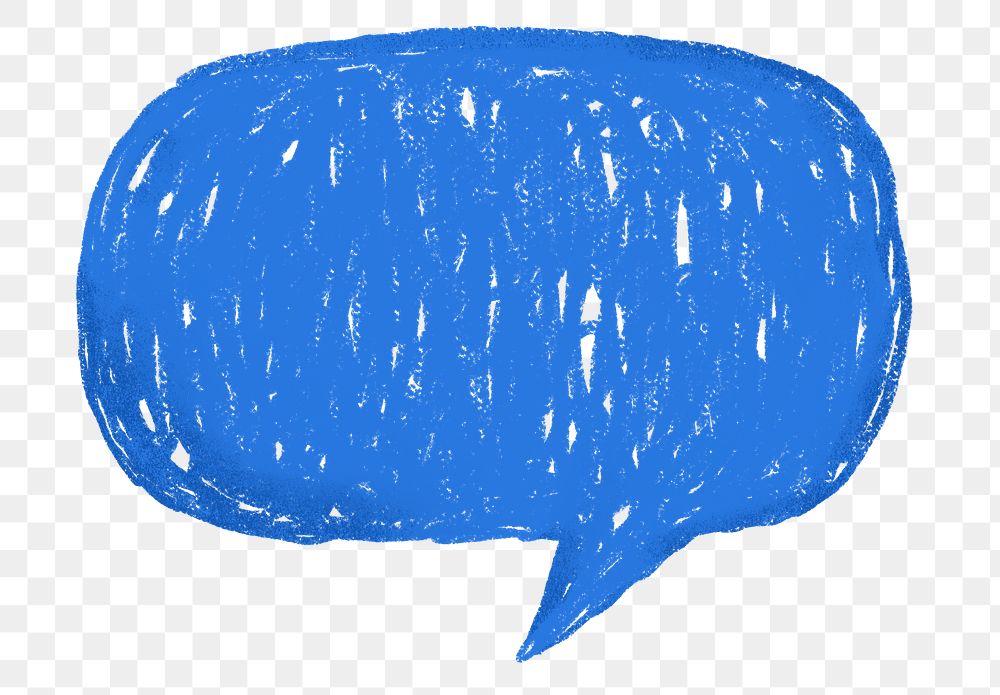 Blue speech bubble icon png cute crayon shape, transparent background