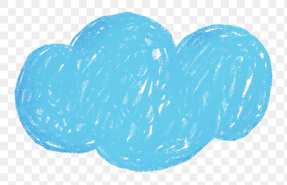 Blue cloud icon png cute crayon shape, transparent background