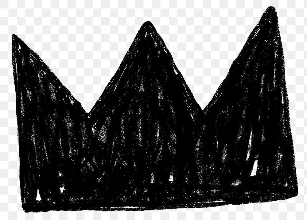 Black crown icon png cute crayon shape, transparent background