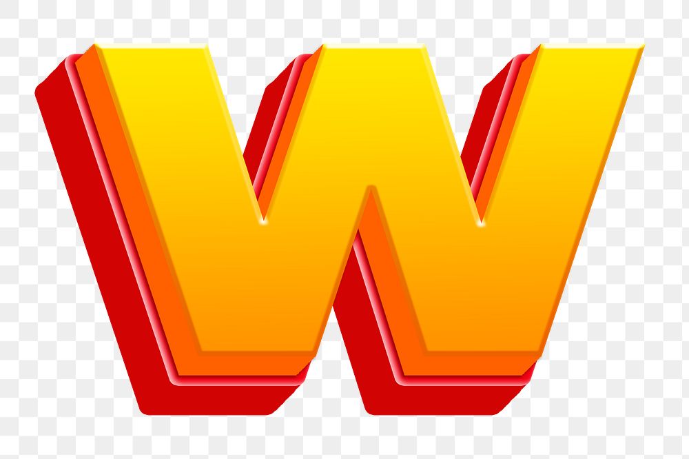 Letter W png 3D yellow layer font, transparent background