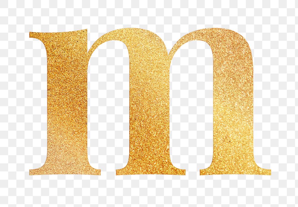 Letter m png gold foil alphabet, transparent background