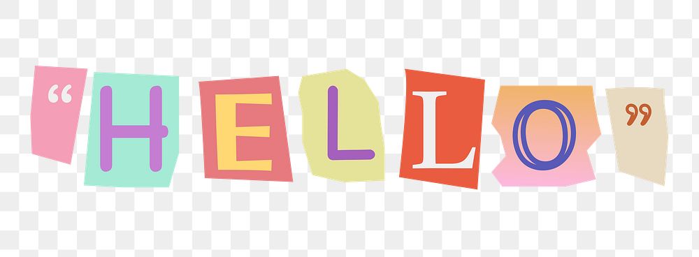 Hello png word in papercut illustration, transparent background