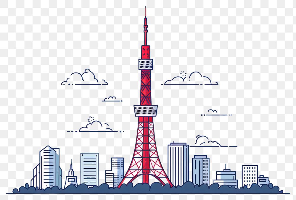 PNG Tokyo tower flat illustration architecture building landmark.