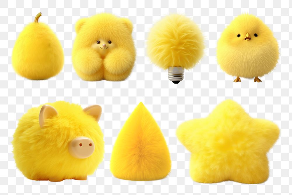 PNG random yellow fluffy object set, transparent background