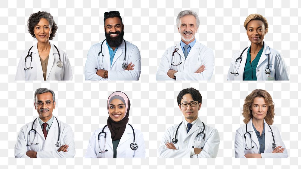 Diverse doctors png cut out set