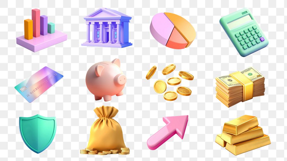 3d financial objects png cut out set