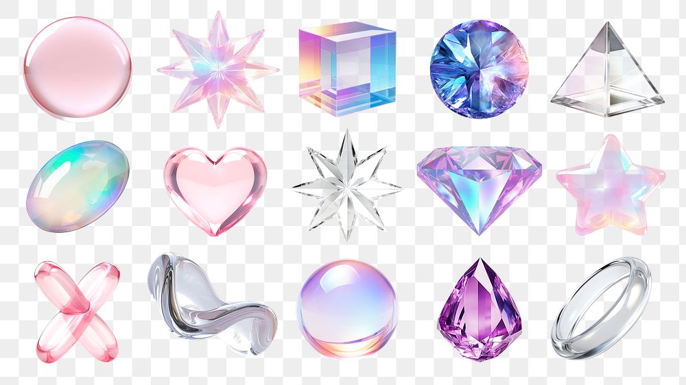 3d abstract shape crystal png cut out set