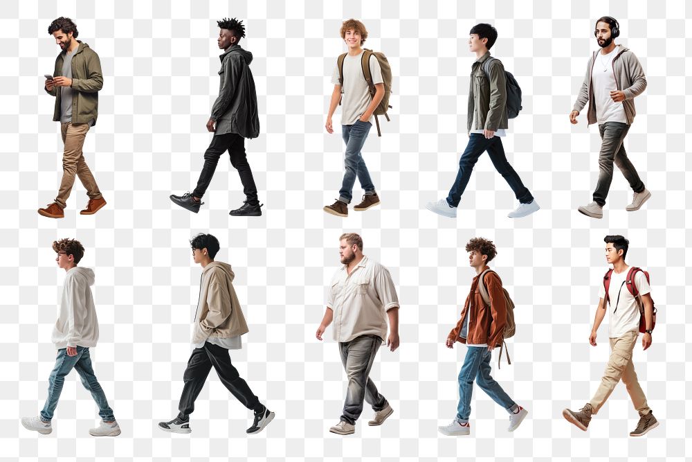 Young adult walking png cut out set