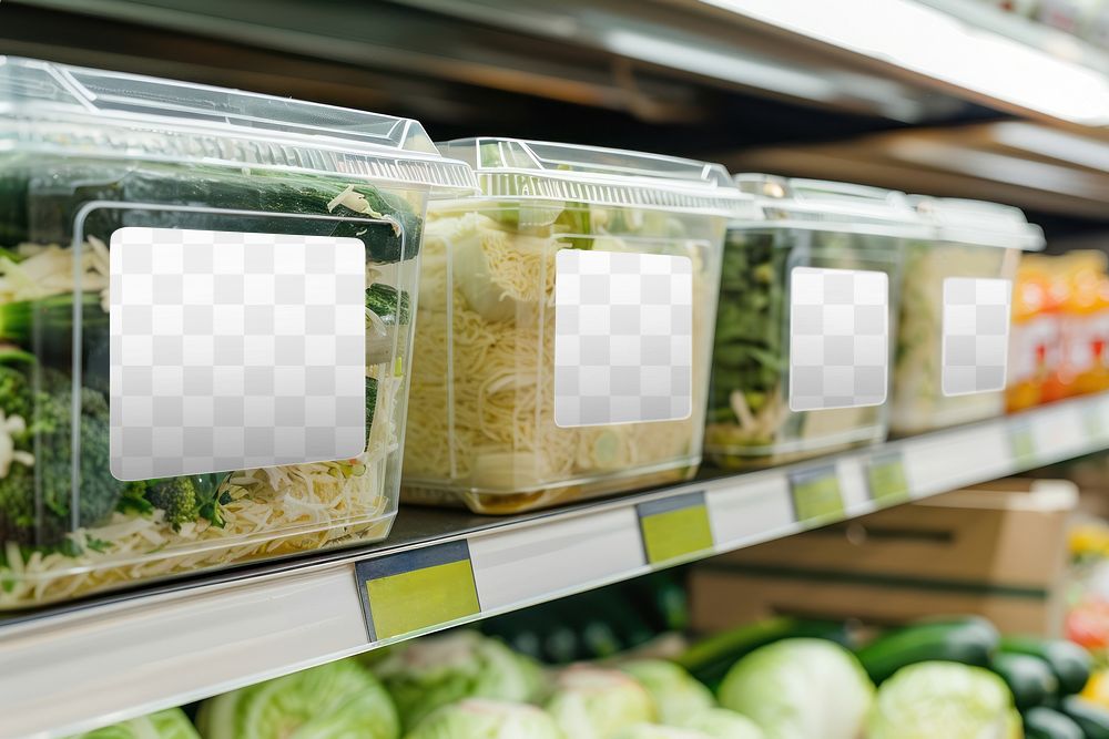 PNG vegetable plastic box label mockup, transparent design