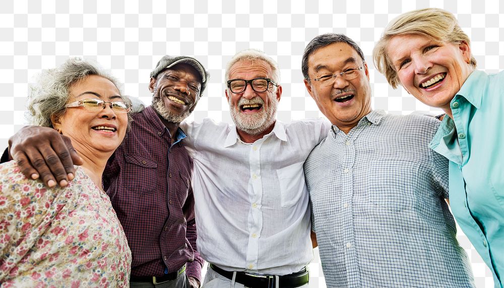 PNG happy diverse senior adults, transparent background