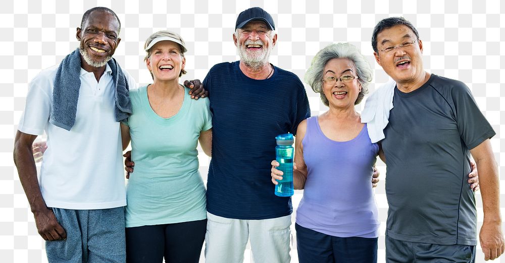 PNG healthy diverse senior adults, transparent background