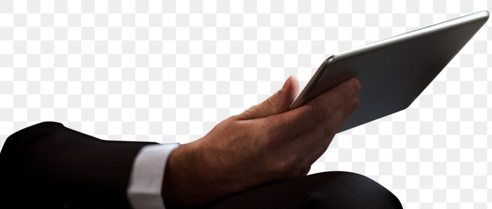 PNG Businessman using a digital tablet, transparent background