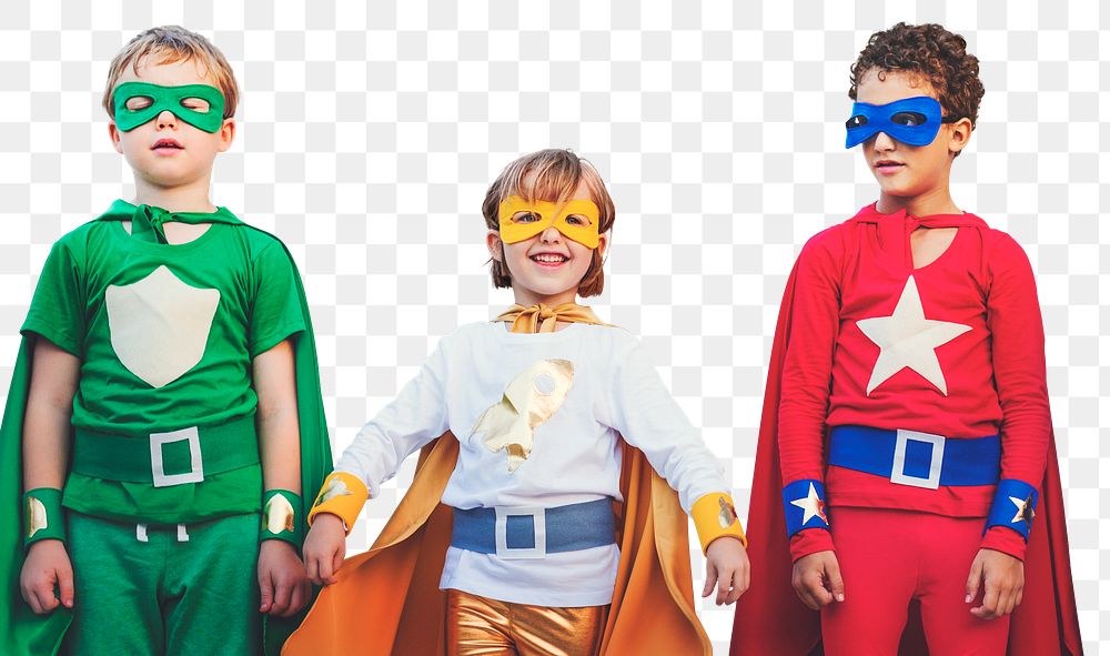 PNG diverse young superheroes, transparent background