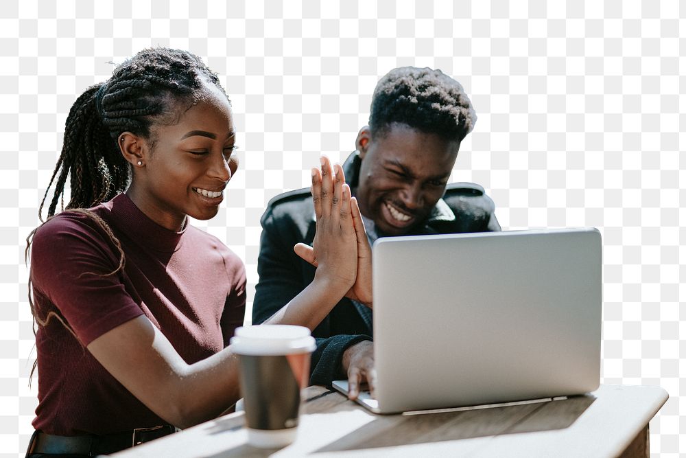 PNG black couple giving each other a high five, transparent background