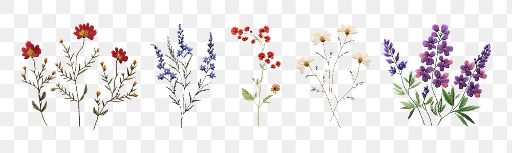 Flower in embroidery png cut out element set