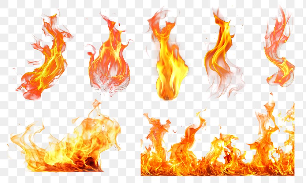Flame png cut out element set