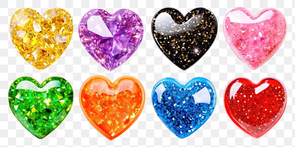 Glitter hearts png cut out element set