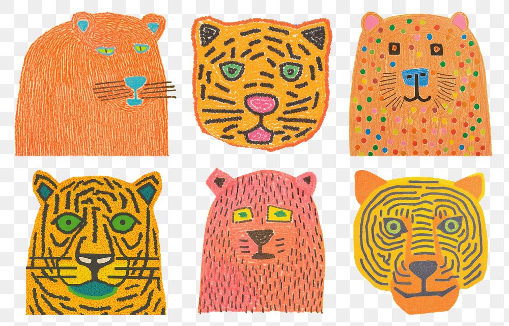 Tiger cartoon characters png cut out element set