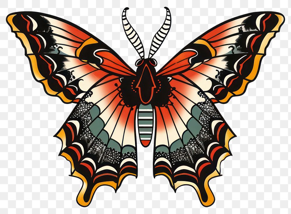 PNG Tattoo illustration of a butterfly invertebrate animal insect.