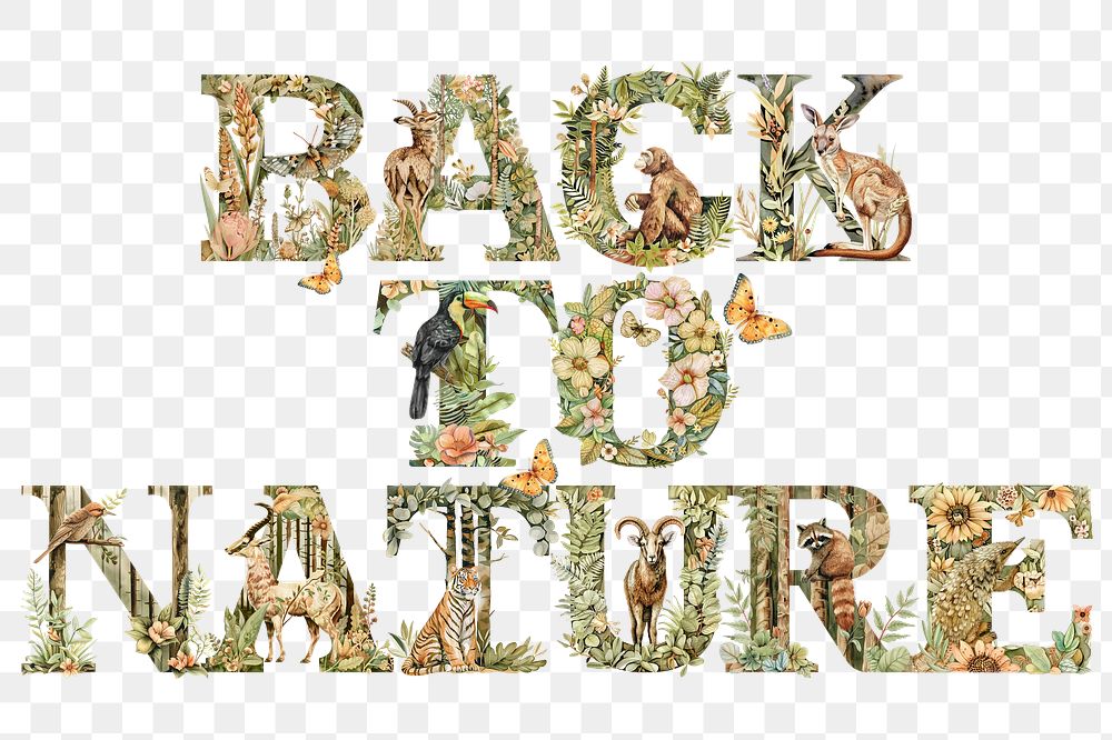 Back to nature word sticker png element, editable  botanical animal font design