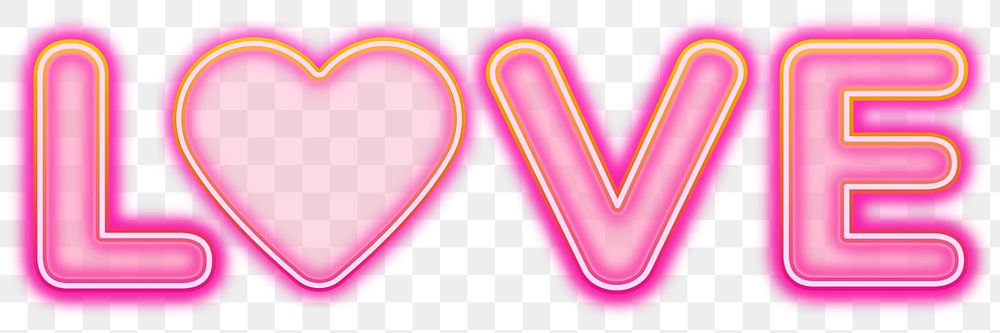 Love word sticker png element, editable  pink neon font design