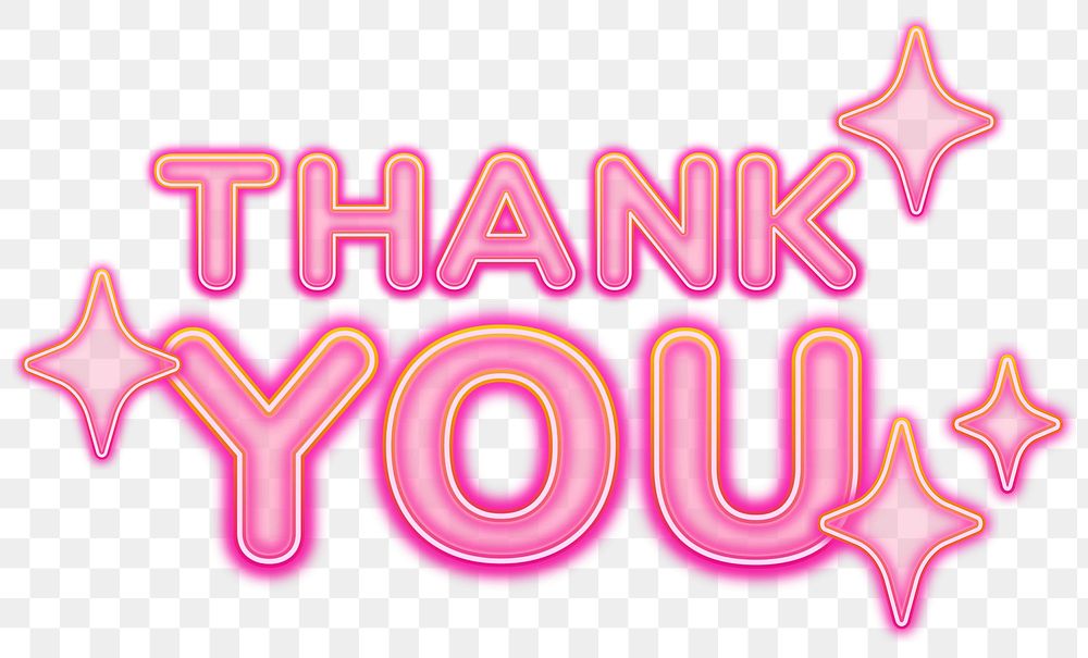 Thank you word sticker png element, editable  pink neon font design