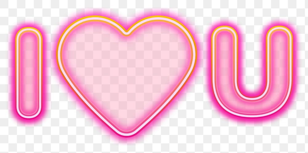 I love you word sticker png element, editable  pink neon font design
