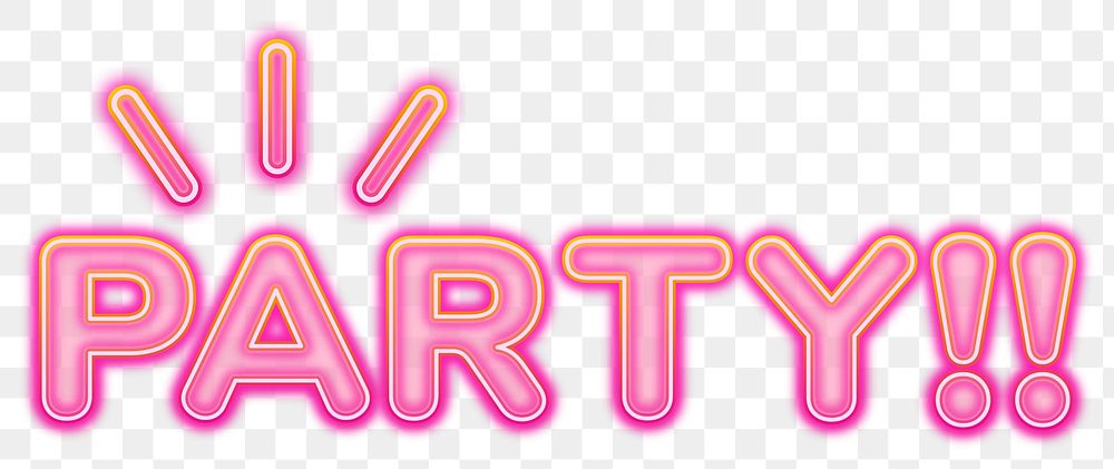 Party word sticker png element, editable  pink neon font design