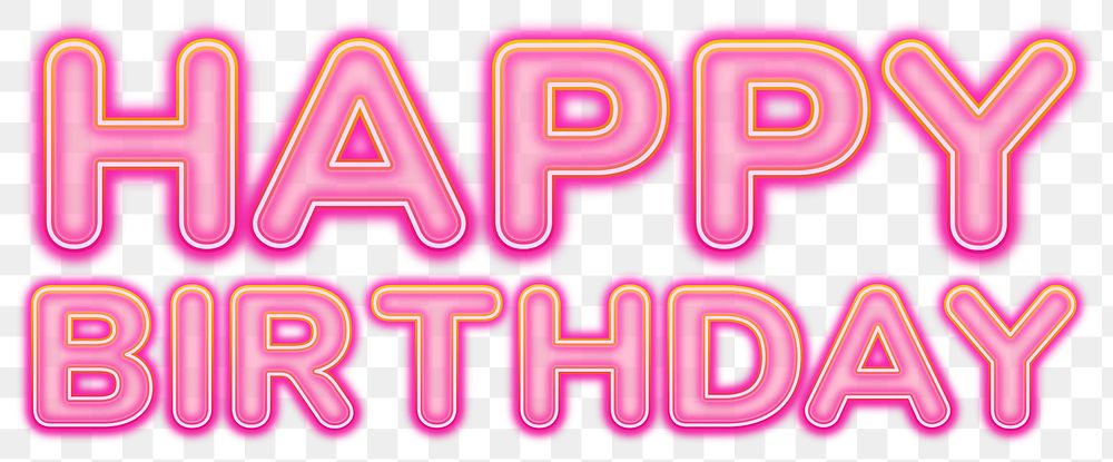 Happy birthday word sticker png element, editable  pink neon font design
