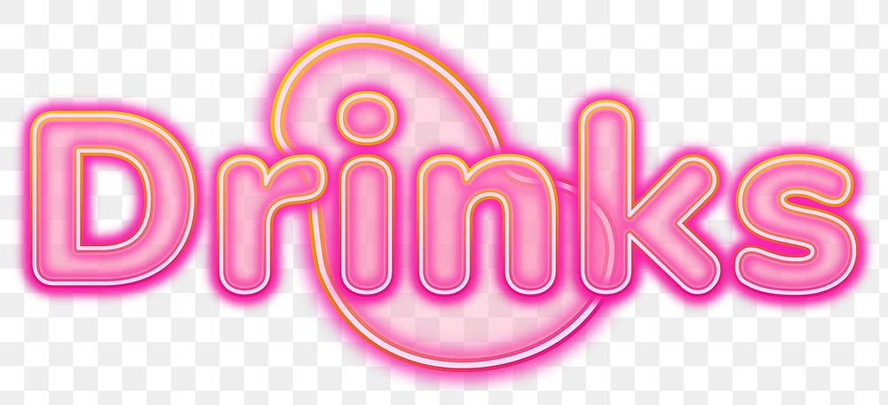Drinks word sticker png element, editable  pink neon font design