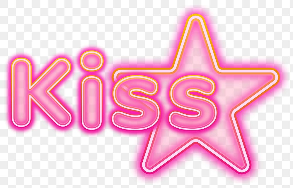 Kiss word sticker png element, editable  pink neon font design