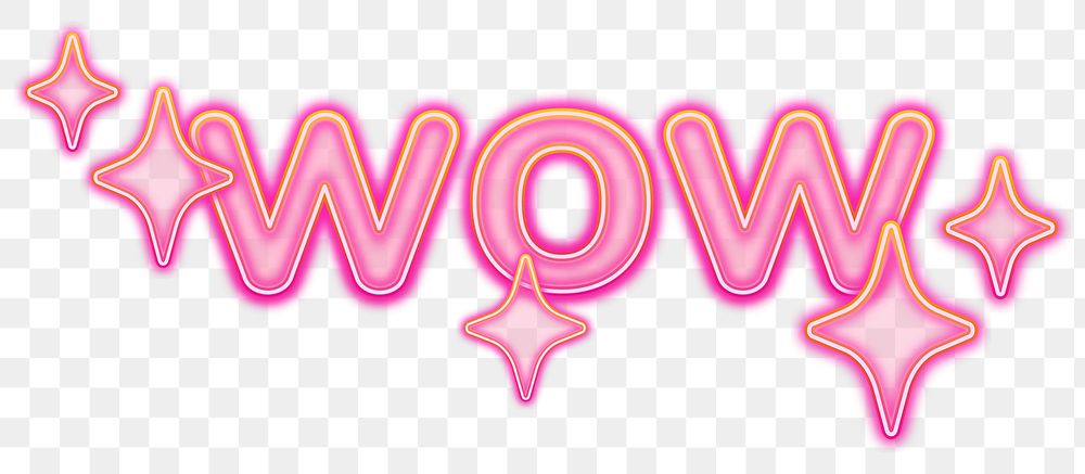 Wow word sticker png element, editable  pink neon font design