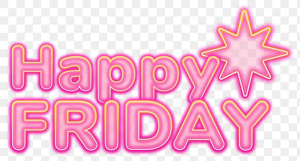 Happy Friday word sticker png element, editable  pink neon font design