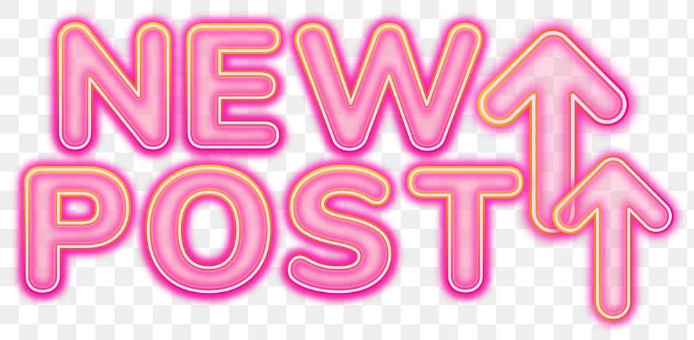 New Post word sticker png element, editable  pink neon font design
