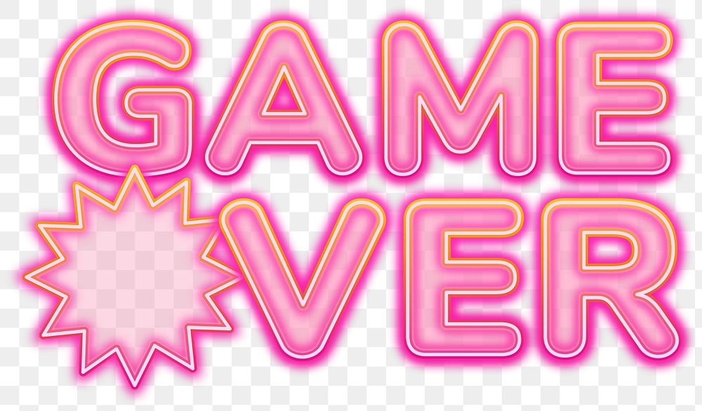 Game Over word sticker png element, editable  pink neon font design