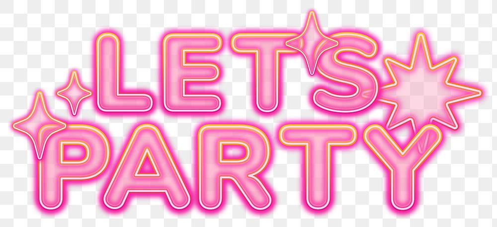 Let's Party word sticker png element, editable  pink neon font design