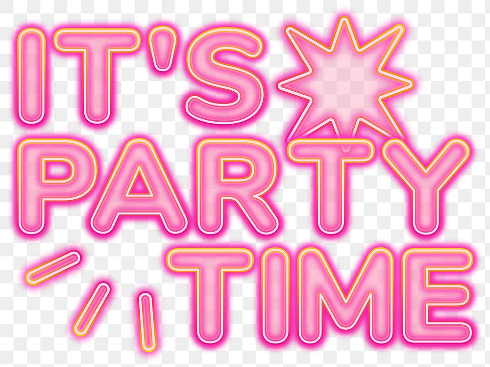 It's Party Time word sticker png element, editable  pink neon font design