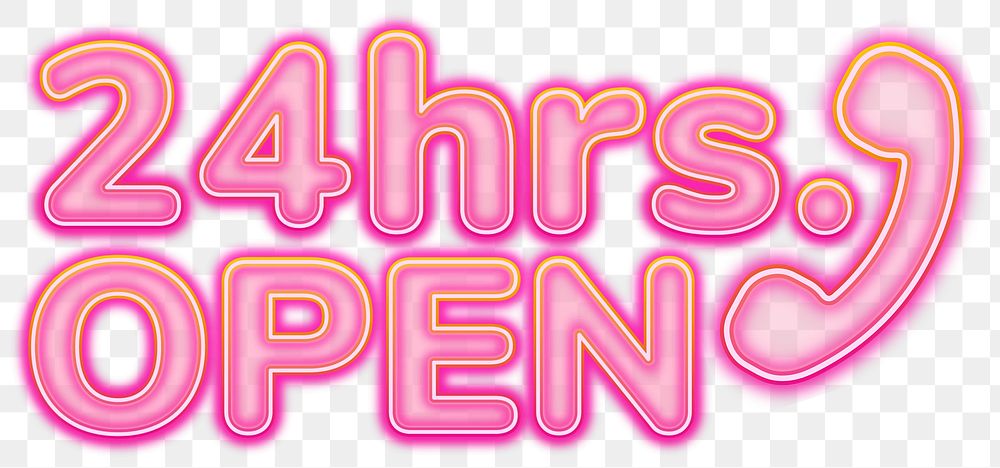 24hrs. Open word sticker png element, editable  pink neon font design