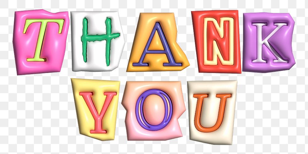 Thank you word sticker png element, editable puffy magazine font design