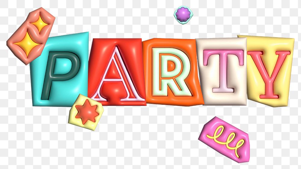 Party word sticker png element, editable puffy magazine font design