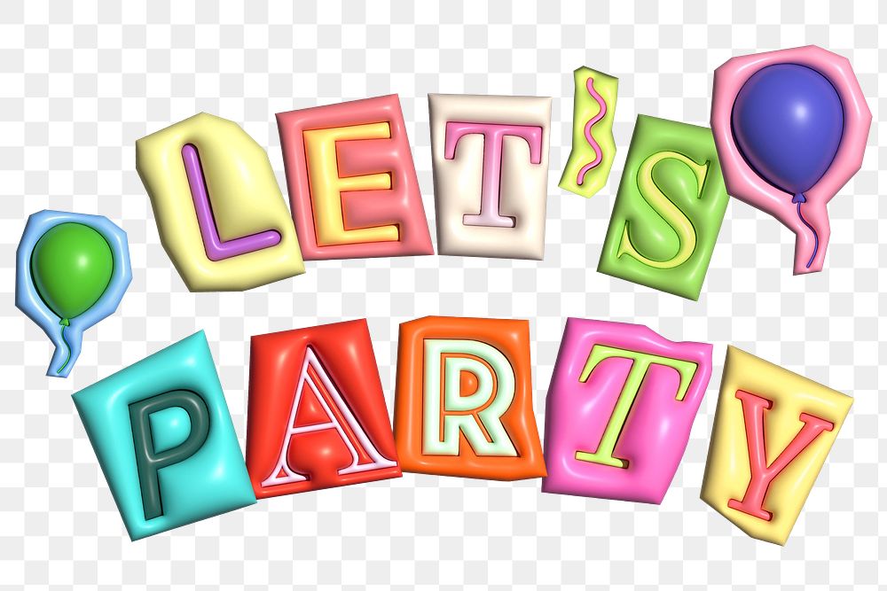 Let's party word sticker png element, editable puffy magazine font design